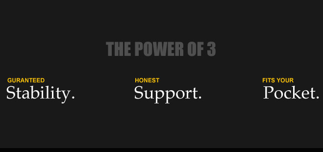The POWER OF 3 Guaranteed Stabality. Honest Support. Fits your Pocket